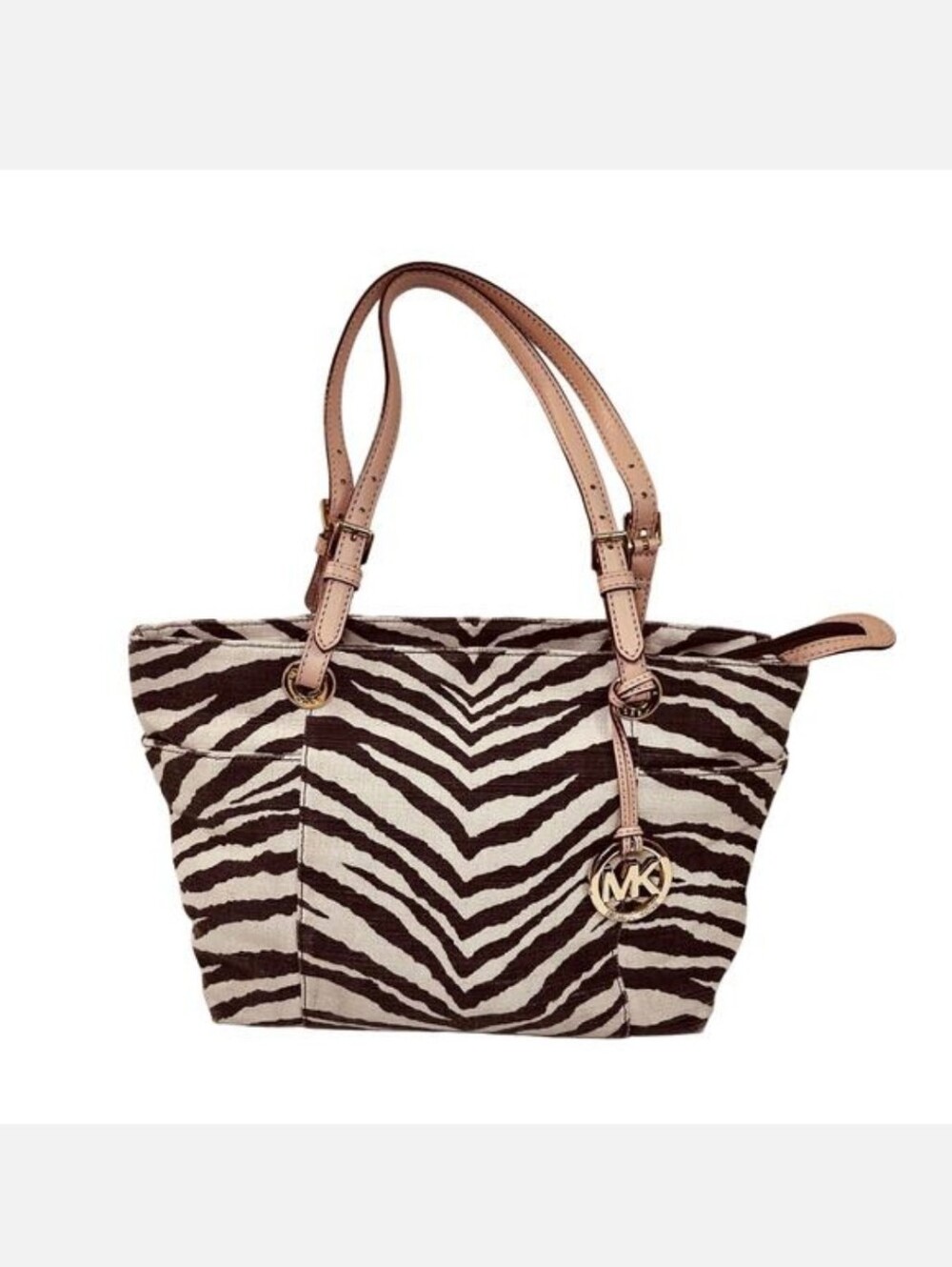 Michael Kors Zebra-Print Tote in Black and White with Tan Straps